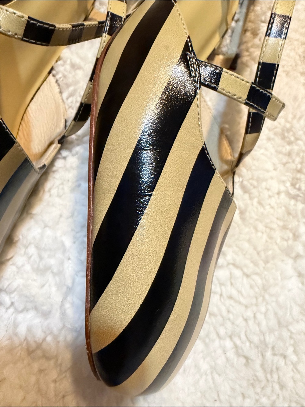 Charlotte Stone Yellow and Black Striped Crisscross Block Heel Pump - Picture 9 of 16